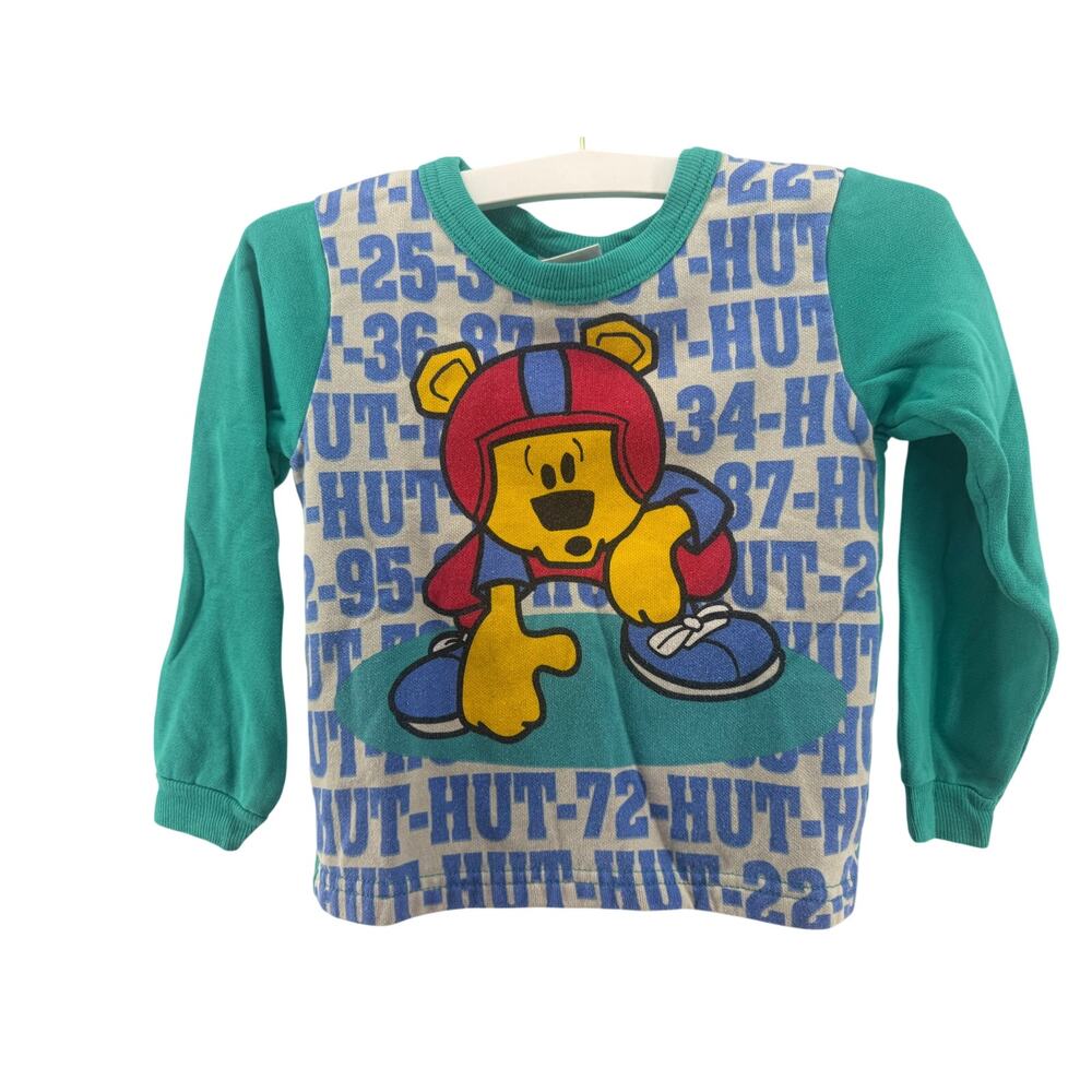 Vintage 80s 90s Wee Works Hut-Hut Football Yellow Bear Lightweight Sweatshirt 4T